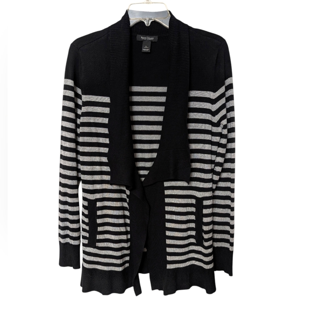 White House‎ Black Market Black and Gray Striped Open Front Cardigan Size Large